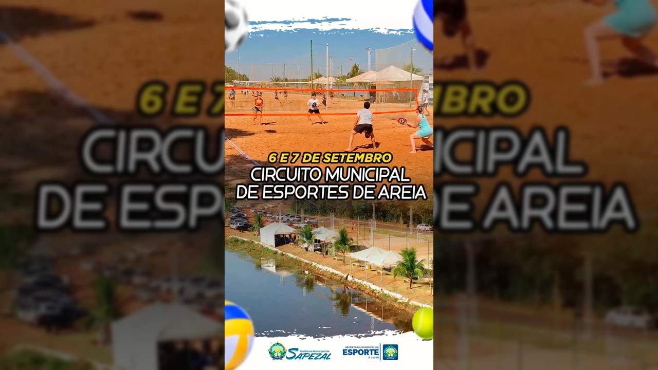 Imagens de partidas de vôlei de areia, futebol de areia e beach tennis acontecendo na Prainha Municipal de Sapezal. Créditos: Secretaria de Esporte e Lazer (smel.sapezal) / Instagram.