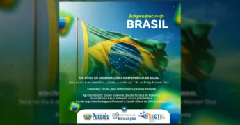 Imagem da bandeira do Brasil tremulando, simbolizando a Independência, em Poxoréu. Crédito: Prefeitura de Poxoréu / Instagram