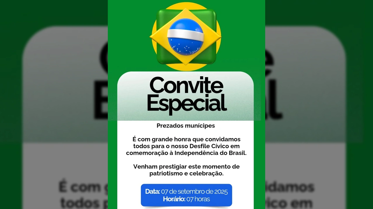 Bandeira do Brasil em imagem 3D, convite para Desfile Cívico em Porto dos Gaúchos. Créditos: @sececporto.