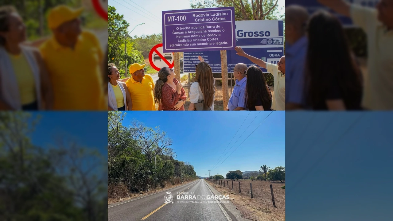 Placa da Rodovia Ladislau Cristino Côrtes na MT-100, Barra do Garças. Crédito: Prefeitura de Barra do Garças / Instagram.