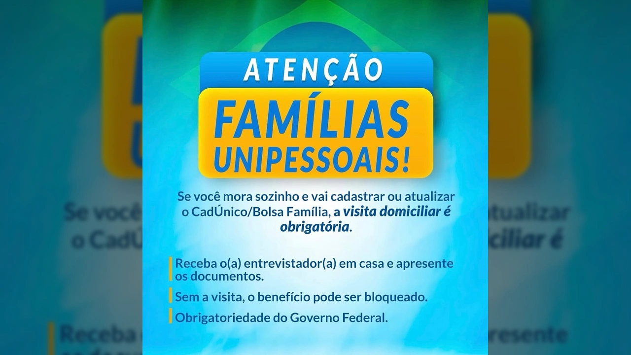 Post do Instagram do Bolsa Família Atualidades detalhando as regras para famílias unipessoais do CadÚnico e a necessidade de visita.