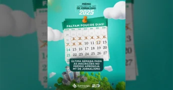 Calendário indicando o dia 12 de setembro como prazo final para o Prêmio Aprosoja MT de Jornalismo, com destaque para a urgência da Aprosoja Mato Grosso.