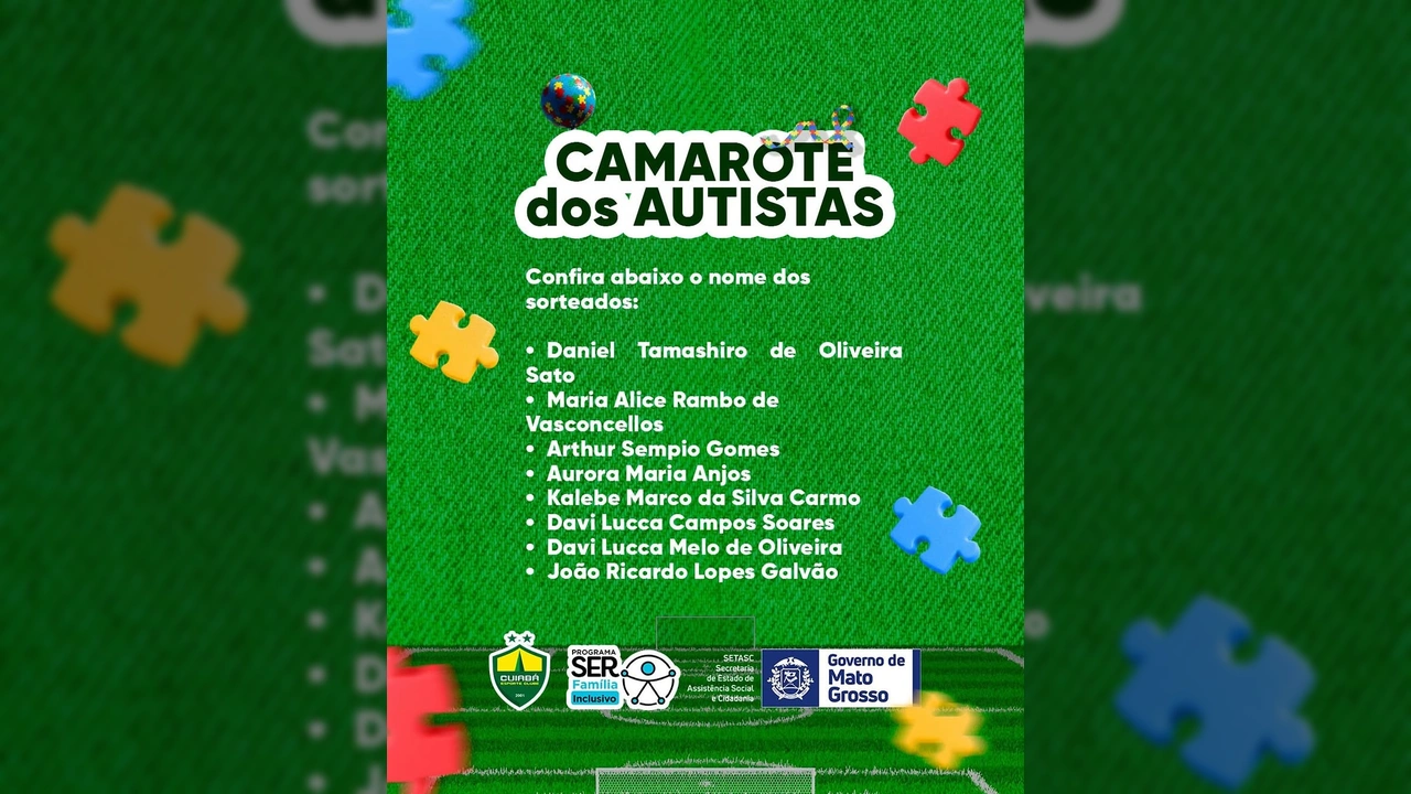 Camarote dos Autistas em Cuiabá: lista de sorteados para o jogo Cuiabá x CRB, uma importante iniciativa de inclusão da Setasc MT.