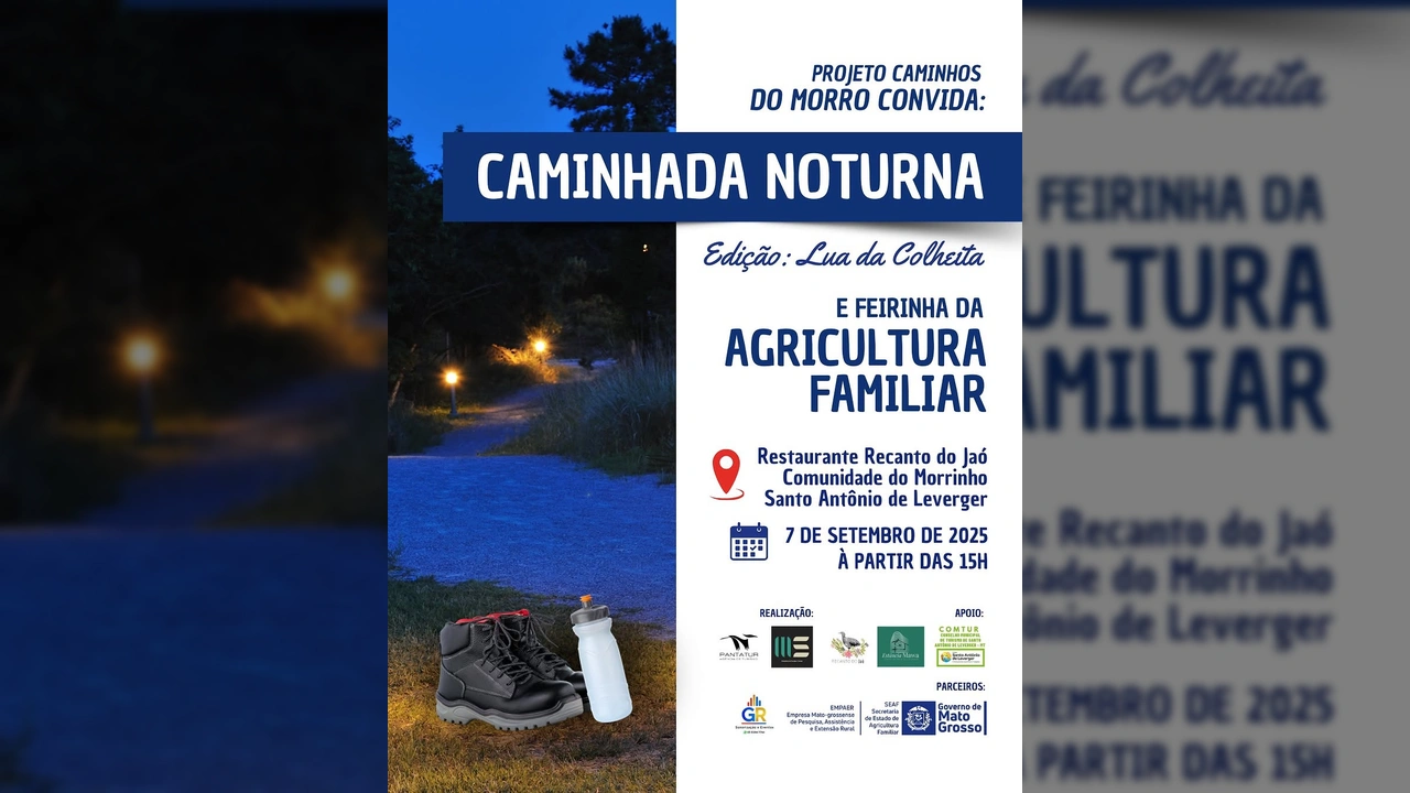 Caminhada Noturna 'Lua da Colheita' e Feirinha da Agricultura Familiar em Santo Antônio de Leverger. Imagem por Empaer MT / Instagram.
