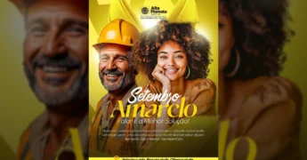 Imagem da campanha Setembro Amarelo da Prefeitura de Alta Floresta, com pessoas sorrindo e o logo da secretaria de saúde, focada na prevenção ao suicídio. Créditos: Prefeitura de Alta Floresta / Instagram