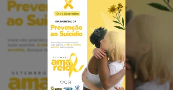 Duas mulheres se abraçando, com o laço do Setembro Amarelo e a mensagem de prevenção ao suicídio, postada pela Prefeitura de Porto Estrela / Instagram