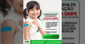 Imagem de criança sorrindo após ser vacinada, promovendo a campanha de vacinação contra a gripe em Santo Afonso. Crédito: Prefeitura Municipal de Santo Afonso / Instagram.