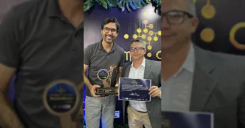Prefeito e Secretário de Campo Verde recebendo prêmio de Cidade Inovadora, créditos para @prefcampoverde.