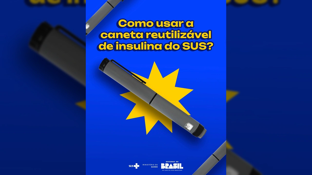 Caneta de insulina reutilizável do SUS ilustrada, com orientações do Ministério da Saúde. Créditos: Ministério da Saúde / Instagram
