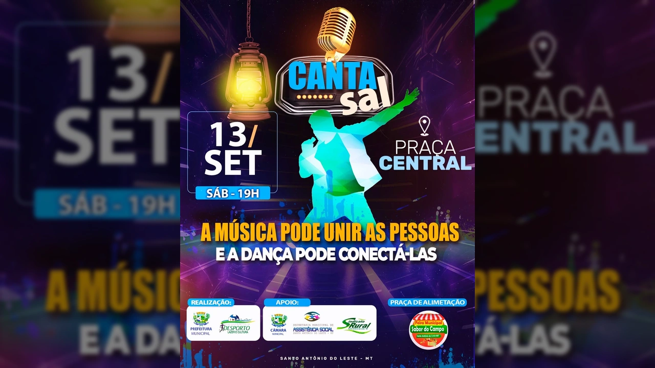 Cartaz do CantaSal 2025 em Santo Antônio do Leste com um microfone dourado, silhueta de cantor e a data 13 de setembro / Instagram prefsantoantoniodoleste