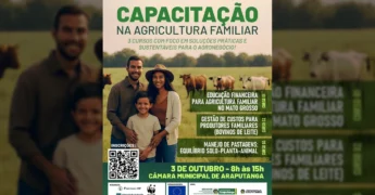 Imagem de uma família de produtores rurais em Araputanga, Mato Grosso, promovendo cursos de capacitação.