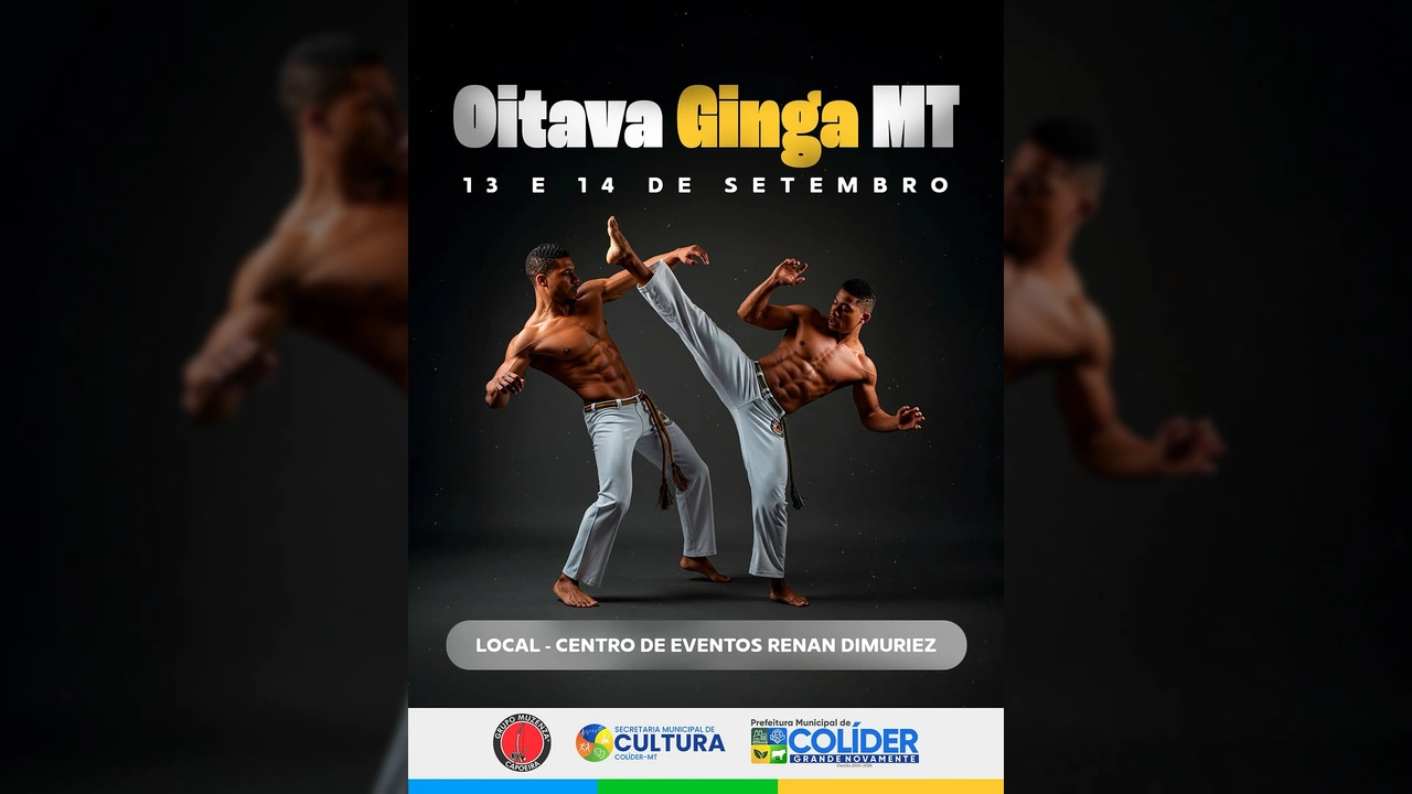 Dois capoeiristas em ação durante a Oitava Ginga MT em Colíder. Imagem: Prefeitura de Colíder / Instagram