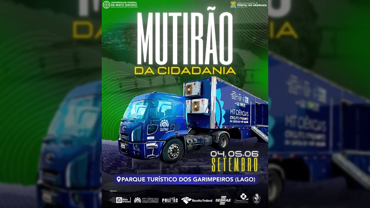 Carreta da Ciência e o Mutirão da Cidadania em Pontal do Araguaia, organizado pela UFMT e Prefeitura. Créditos: UFMT - Campus Universitário Araguaia / Instagram