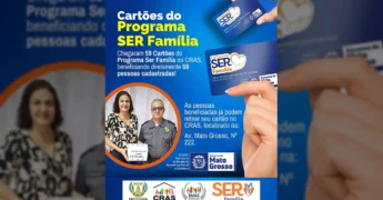 Imagem mostra os cartões do Programa SER Família sendo distribuídos em Nova Canaã do Norte, com pessoas recebendo os benefícios. Créditos: Prefeitura de Nova Canaã do Norte / Instagram