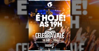 Banda Louvor Aliança se apresentando no palco do CelebraVale 2025 em Vale de São Domingos. Créditos: pref.valedesaodomingos / Instagram