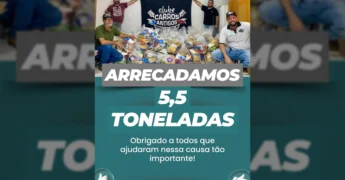Homens do Clube de Carros Antigos de Primavera do Leste em Mato Grosso exibem doações de alimentos. Crédito: Instagram clubecarrosantigospva