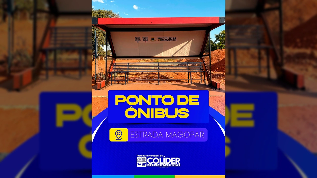 Novo ponto de ônibus na Estrada Magopar, Colíder - MT, instalado pela Prefeitura para o transporte escolar.