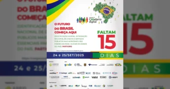 Banner do Congresso da Cidadania Digital 2025 com mapa do Brasil formado por pessoas, indicando faltam 15 dias, créditos Abrid / Instagram.