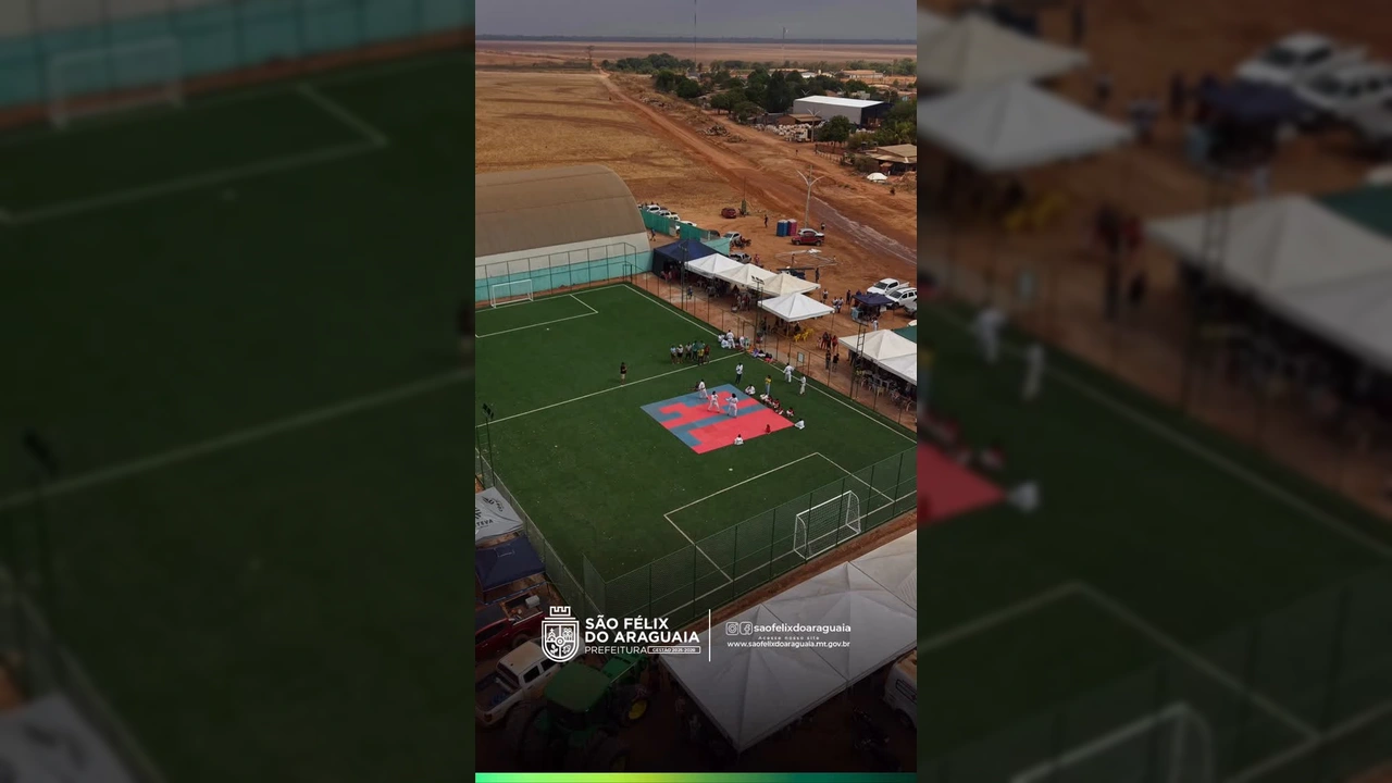 Imagens do evento 3ª Copa Fim de Safra em Espigão do Leste, com novo campo de futebol e participantes. Crédito: Instagram/saofelixdoaraguaia