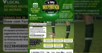 Imagem da 6ª Copa Independência de Futebol Society em Vila Rica, Mato Grosso, com destaque para a logo do evento e informações de data e local. Créditos: Governo de Vila Rica-MT / Instagram.