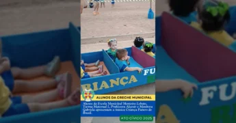 Crianças da Escola Municipal Monteiro Lobato no Ato Cívico em Terra Nova do Norte. Créditos: terranovadonorte / Instagram