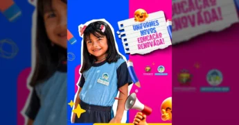 Foto de crianças em Peixoto de Azevedo usando os novos uniformes escolares da rede municipal. Créditos: Prefeitura de Peixoto de Azevedo / Instagram