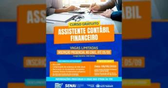 Curso Gratuito de Assistente Contábil Financeiro em Alto Taquari, oferecido pela Prefeitura, SENAI e Programa Ser Família Capacita. Crédito: Prefeitura de Alto Taquari / Instagram.