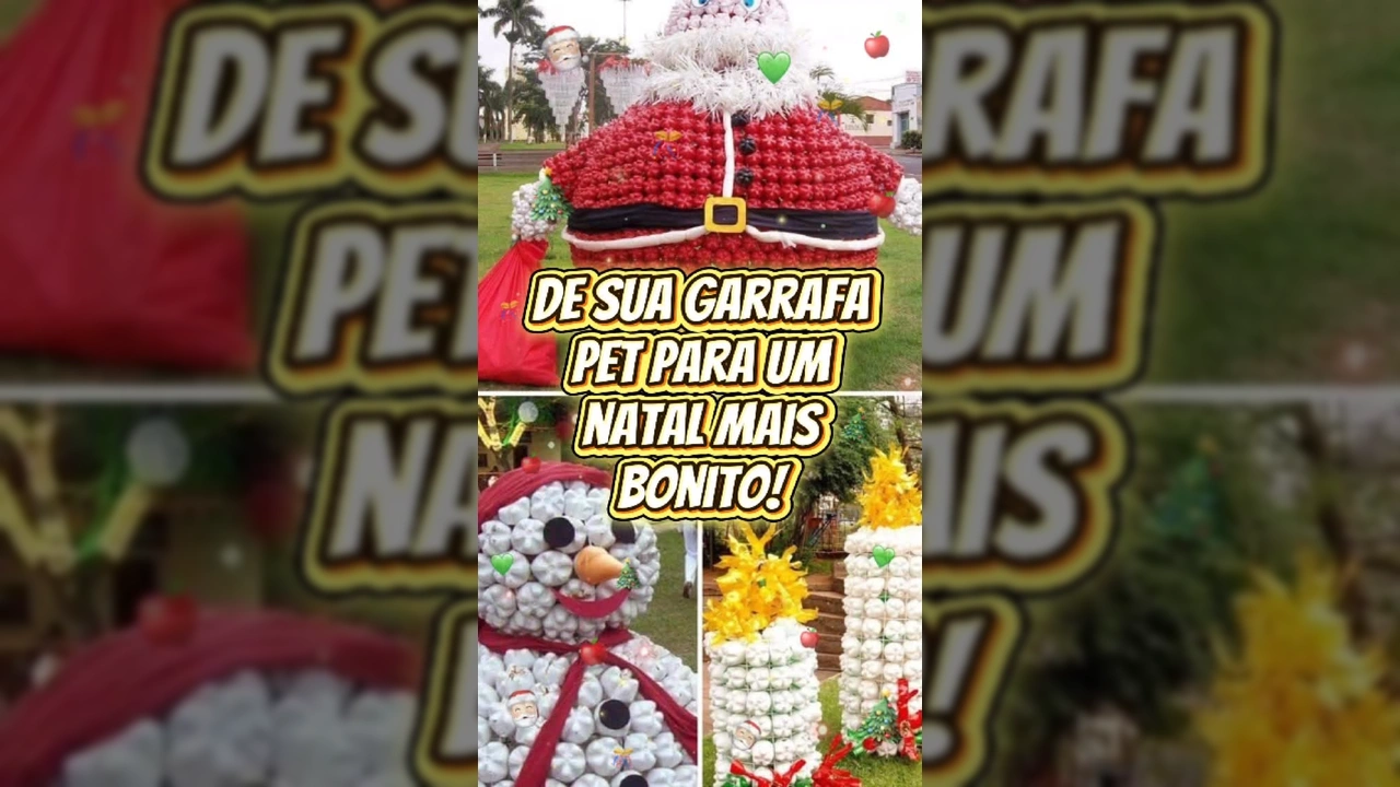 Decoração natalina feita com garrafas PET em Nova Bandeirantes, iniciativa da Assistência Social. Crédito: Instagram / prefeitura_novabandeirantes