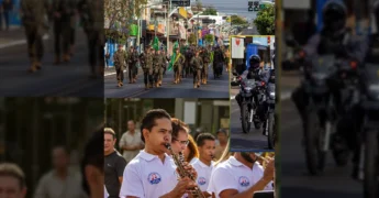 Desfile cívico de 7 de Setembro em Barra do Garças, com militares, policiais e banda marcial, via prefeiturabg / Instagram