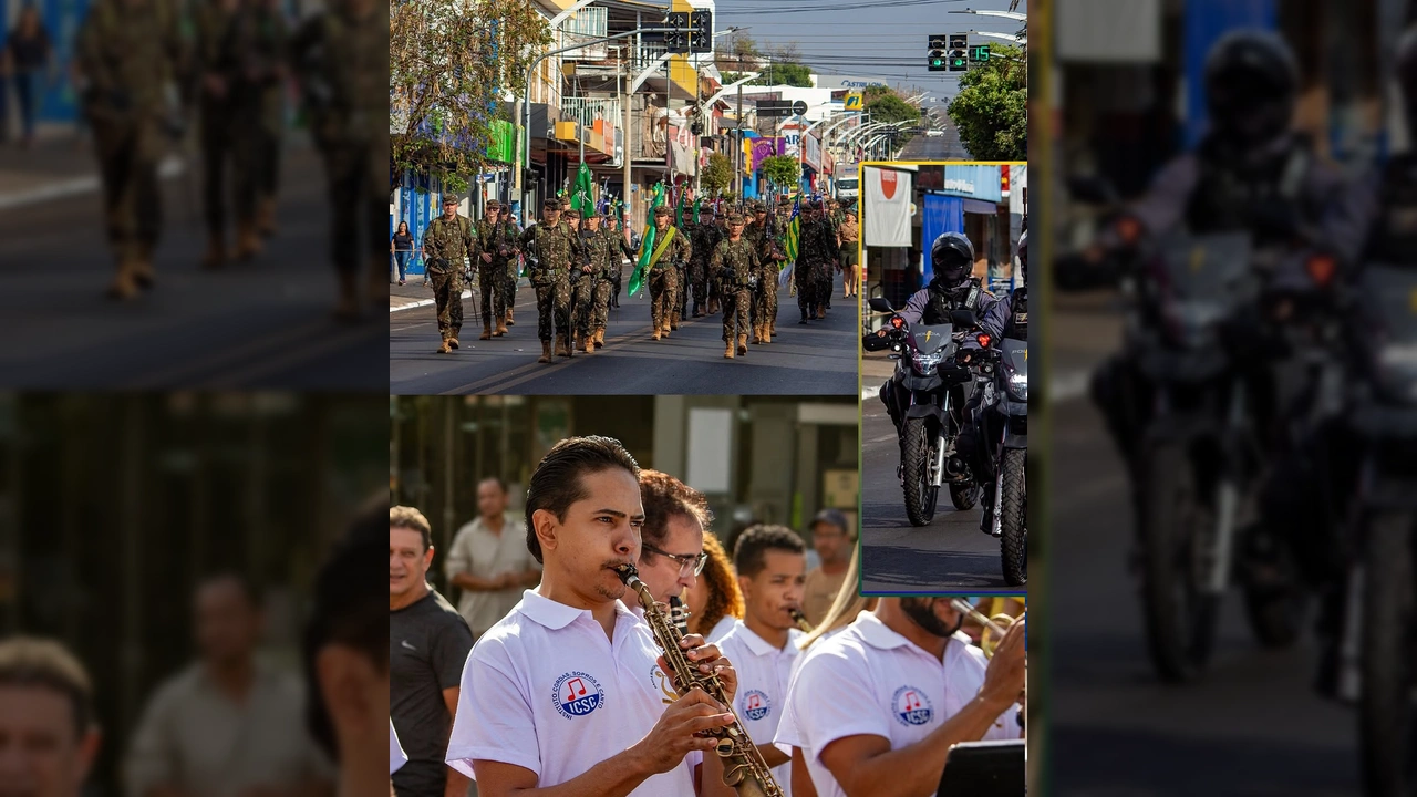 Desfile cívico de 7 de Setembro em Barra do Garças, com militares, policiais e banda marcial, via prefeiturabg / Instagram