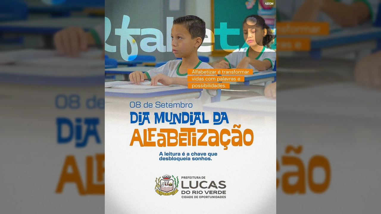 Crianças em sala de aula celebrando o Dia Mundial da Alfabetização, destacada pela Prefeitura de Lucas do Rio Verde / Instagram