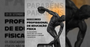Estátua de discóbolo em arte comemorativa ao Dia do Profissional de Educação Física em Lucas do Rio Verde, postado por vivalucasesportelazer no Instagram.