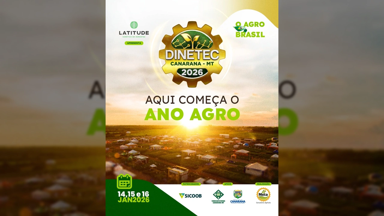 Feira Dinetec Canarana 2026 em Mato Grosso. Créditos: DINETEC BRASIL / Instagram