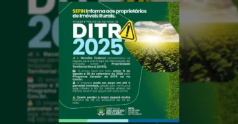 Imagem da Secretaria Municipal de Finanças de São José do Rio Claro informando sobre a DITR 2025 para proprietários rurais.