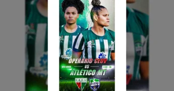 Duas jogadoras de futebol feminino em camisa listrada verde e branca, representando o confronto CEOV Operário vs Atlético MT pelo Matogrossense Feminino. Crédito: atleticomatogrossense / Instagram