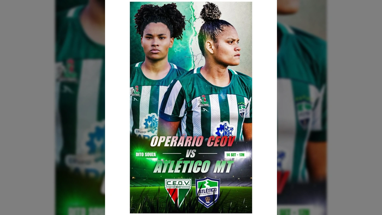 Duas jogadoras de futebol feminino em camisa listrada verde e branca, representando o confronto CEOV Operário vs Atlético MT pelo Matogrossense Feminino. Crédito: atleticomatogrossense / Instagram