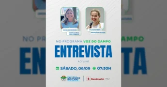 Duas secretárias da Prefeitura de São José do Rio Claro, Jackeline de Souza e Juliana Ghedin, anunciando participação em entrevista de rádio. Créditos: Prefeitura de São José do Rio Claro / Instagram.