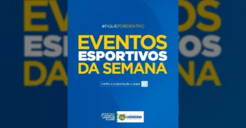 Imagem promocional dos eventos esportivos da semana em Canarana, com símbolos de futebol, motocross e beach tennis. Créditos: Prefeitura de Canarana - MT / Instagram.
