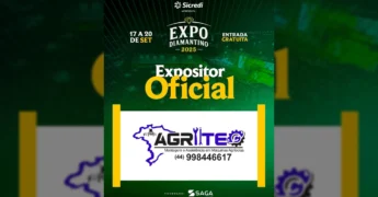 Banner da Expo Diamantino 2025 com o logo da AGRITEC e informações de data e entrada gratuita. Créditos: expodiamantino / Instagram
