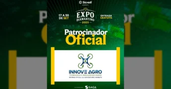 Imagem promocional da Expo Diamantino 2025 destacando a tecnologia agrícola da Innove Agro e a entrada gratuita. Créditos: expodiamantino / Instagram