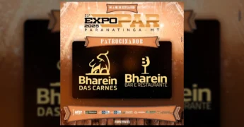 Logos dos patrocinadores Bharein das Carnes e Bharein Bar e Restaurante para a EXPOPAR Paranatinga 2025, créditos @expoparrodeio