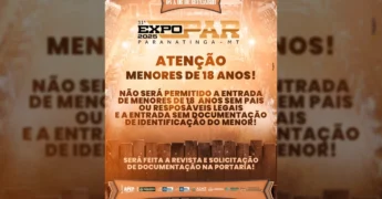 Regras de entrada para menores de 18 anos na EXPOPAR Paranatinga 2025, com destaque para a exigência de acompanhamento e documentação. Imagem: expoparrodeio / Instagram