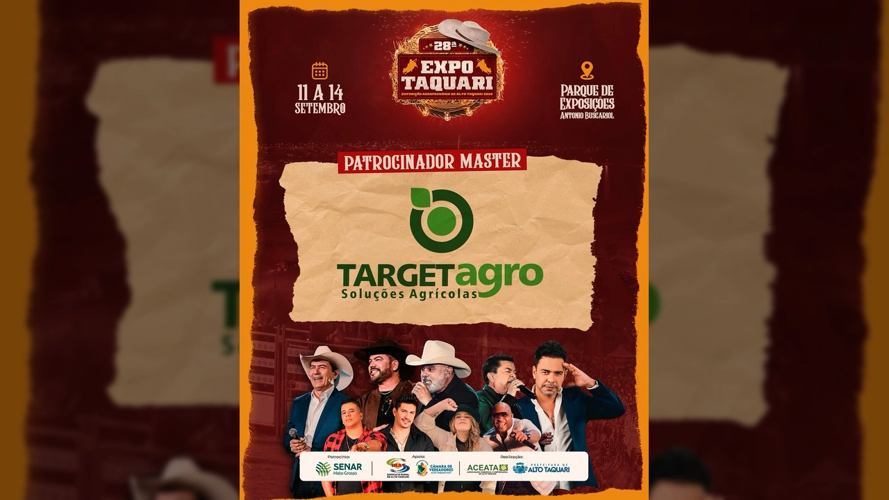 Banner da 28ª ExpoTaquari com logotipo Target Agro e artistas sertanejos. Créditos: expotaquari_oficial / Instagram.