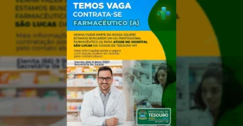 Farmacêutico em ambiente hospitalar, vaga de emprego em Tesouro, Mato Grosso. Créditos: Prefeitura de Tesouro - MT no Instagram.