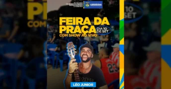 Imagem da Feira da Praça em Canarana com Léo Junior cantando e tocando violão, evento da Prefeitura de Canarana / Instagram prefcanaranamt
