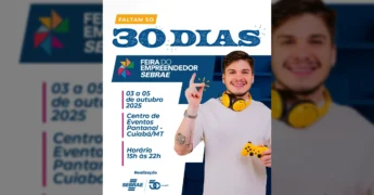Jovem gamer sorrindo com fone de ouvido e controle amarelo, promovendo a Feira do Empreendedor Sebrae em Cuiabá. Créditos: Sebrae Mato Grosso / Instagram.