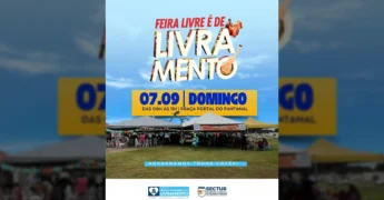 Imagem da Feira Livre de Nossa Senhora do Livramento com barracas e pessoas, na Praça Portal do Pantanal. Créditos: Prefeitura de Livramento / Instagram.