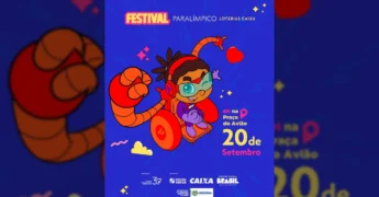 Imagem do Festival Paralímpico Loterias Caixa em Canarana, com personagem robótico celebrando esporte e inclusão. Créditos: prefcanaranamt / Instagram