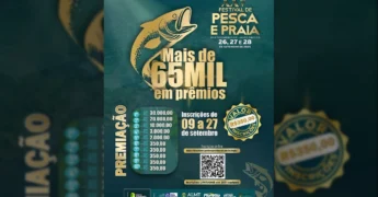 Imagem promocional do XXV Festival de Pesca e Praia em Porto Esperidião, Mato Grosso, mostrando um peixe dourado e detalhes do evento. Créditos: Prefeitura Municipal de Porto Esperidião / Instagram