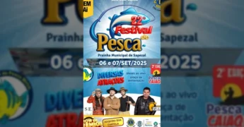 Banda Enseada e Os Bom de Piseiro convidam para o Festival de Pesca em Sapezal, Mato Grosso. Imagem do vídeo de divulgação do Lions Clube de Sapezal no Instagram.